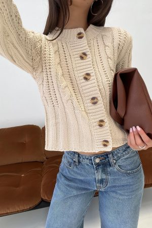 Donielle Cable Knit Cardigan Beige