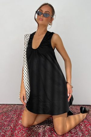 Eberta Ruched Baby Doll Mini Dress Black