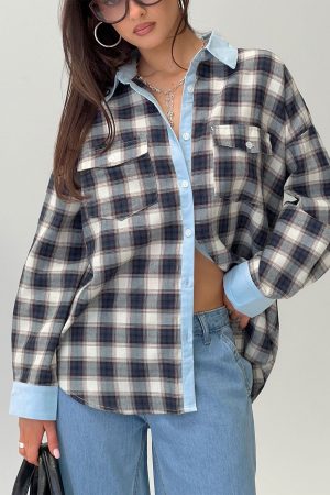Walda Contrast Flannel Shirt Blue Check