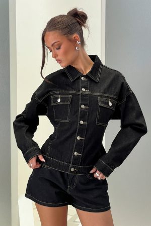 Caresse Cinched Denim Jacket Raw Denim