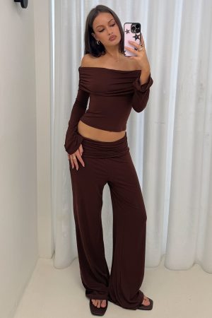 Fawne Ruched Folded Pants Brown