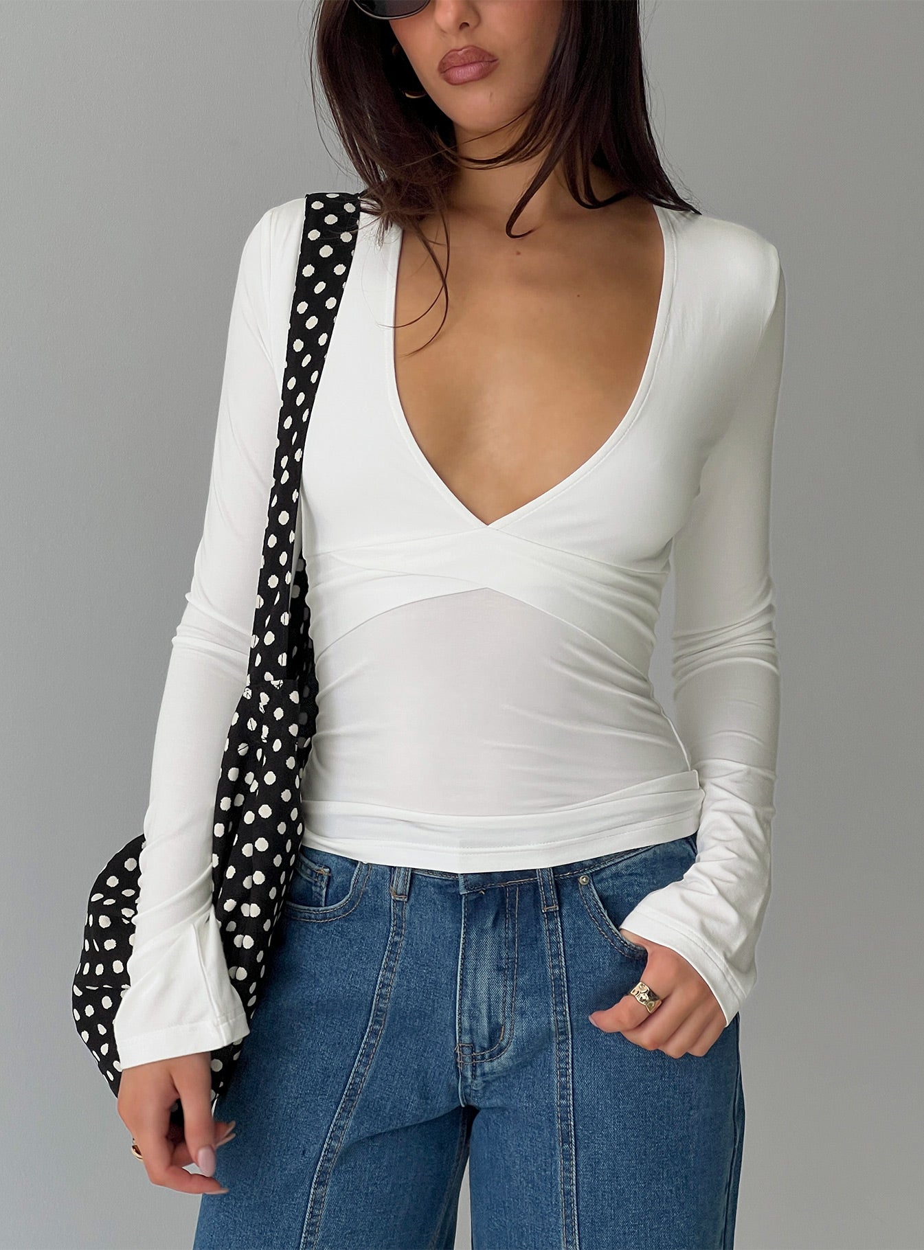 Madelon Long Sleeve Wrap Top White - Image 9