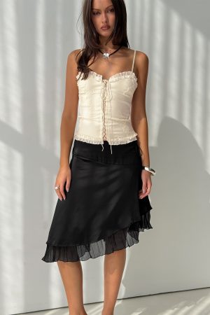 Rosemead Satin Midi Skirt Black