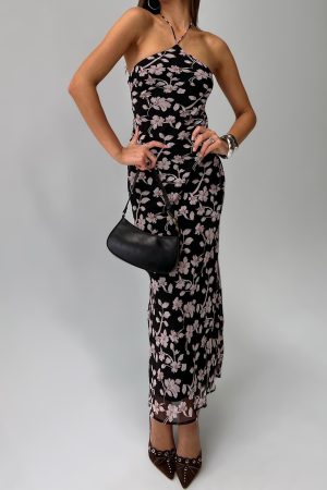 Anisa Halter Maxi Dress Black Floral