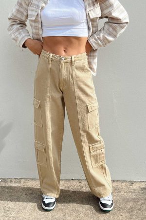 Locksley Mid Rise Baggy Cargo Jeans Beige