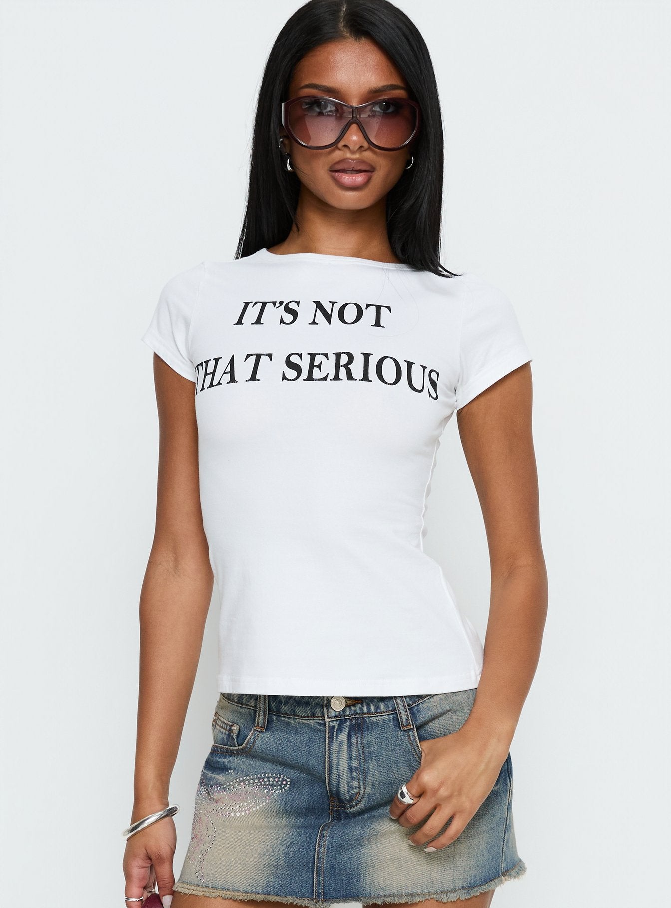 It's Not That Serious Graphic Baby Tee White / Black - Image 2