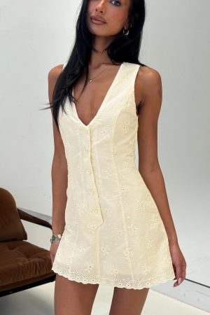 Sylvara Textured Button Up Playsuit Yellow
