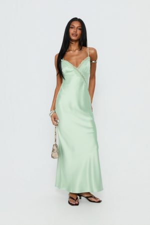 Madelene Lace V Neck Maxi Dress Jelly Mint