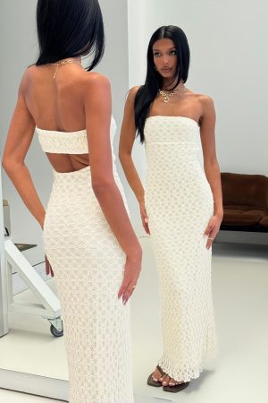Aryela Strapless Textured Maxi Dress Cream