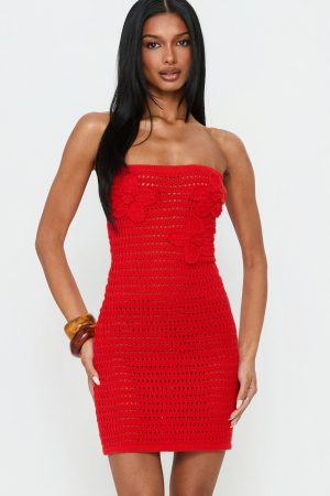 Olazia Strapless Knit Mini Dress Red