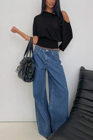 Naylor Mid Rise Wide Leg Jeans Mid Blue Wash