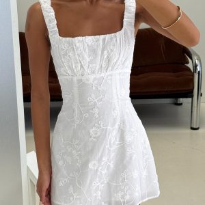 Donnamarie Embroidered Mini Dress White