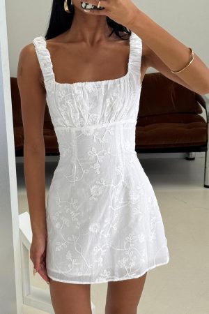 Donnamarie Embroidered Mini Dress White