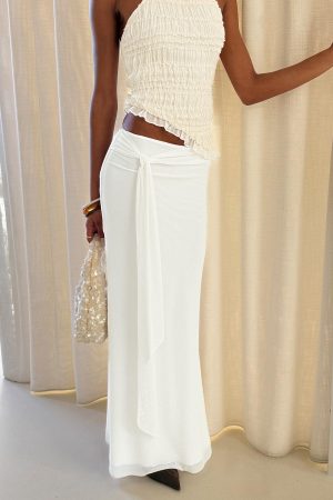 Caviar Tie Maxi Skirt White