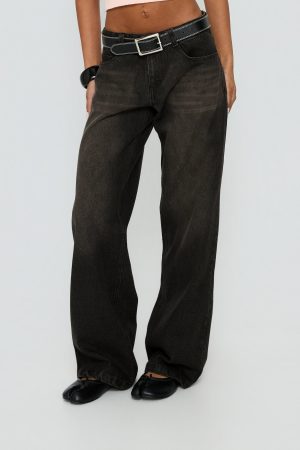 Korinne Low Rise Baggy Jeans Washed Charcoal