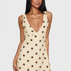 Nellie Mini Dress Lemon / Brown Polka Dot