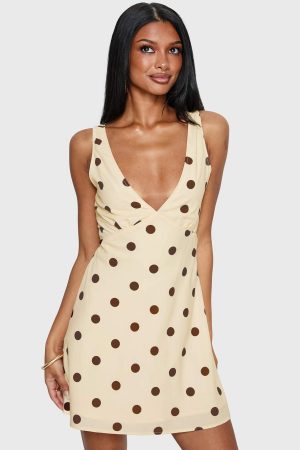 Nellie Mini Dress Lemon / Brown Polka Dot