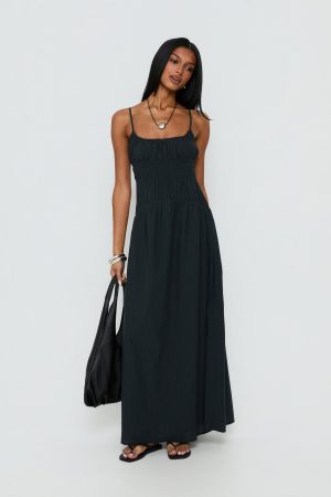 Magnolie Shirred Maxi Dress Charcoal
