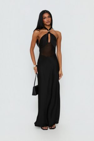 Rosario Halter Sheer Maxi Dress Black
