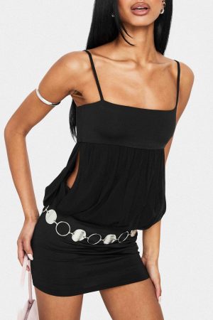 Franciska Sheer Blouson Mini Dress Black