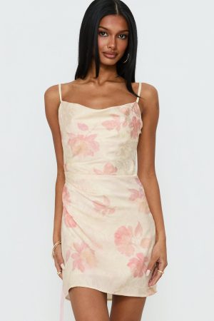 Mienna Cowl Neck Mini Dress Yellow / Pink Floral