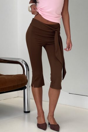 Lizana Tie Side Capri Pants Brown