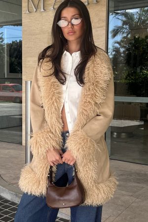 Josefina Faux Fur Detail Jacket Beige