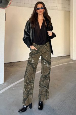 Raiders Mid Rise Straight Leg Cargo Jeans Camouflage