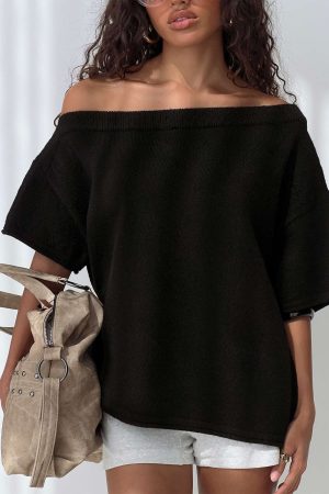 Kourta Off Shoulder Oversized Knit Top Black