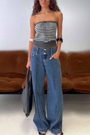 Hannalee Low Rise Wide Leg Jeans Mid Blue Wash
