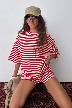 Bryanne Short Sleeve Top Red Stripe
