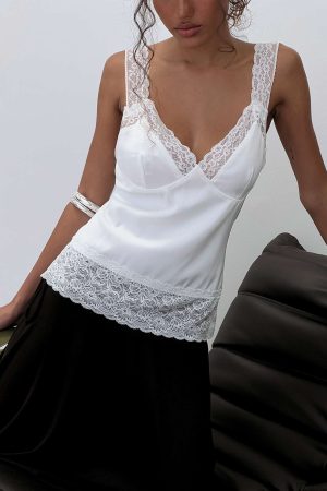 Avyra Lace Trim Cami Top White