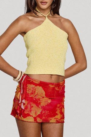 Liloha Frill Mesh Mini Skirt Orange Multi
