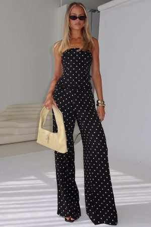 Powdered Sugar Strapless Set Black Polka