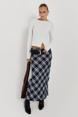 Everlie Low Waist Maxi Skirt Check Multi