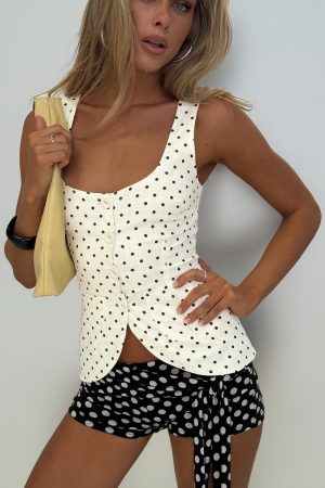 Spirito Vest Top White Polka
