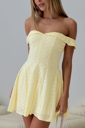 Rosebud Off The Shoulder Mini Dress Lemon