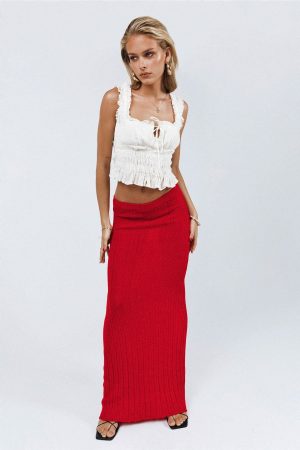 Belle Knit Maxi Skirt Red