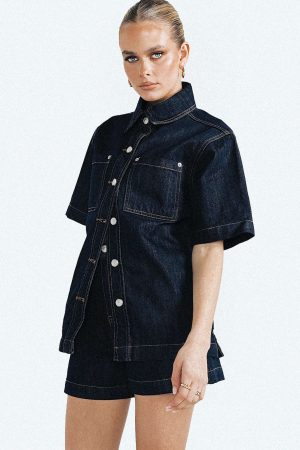 Whitaker Short Sleeve Shacket Dark Denim