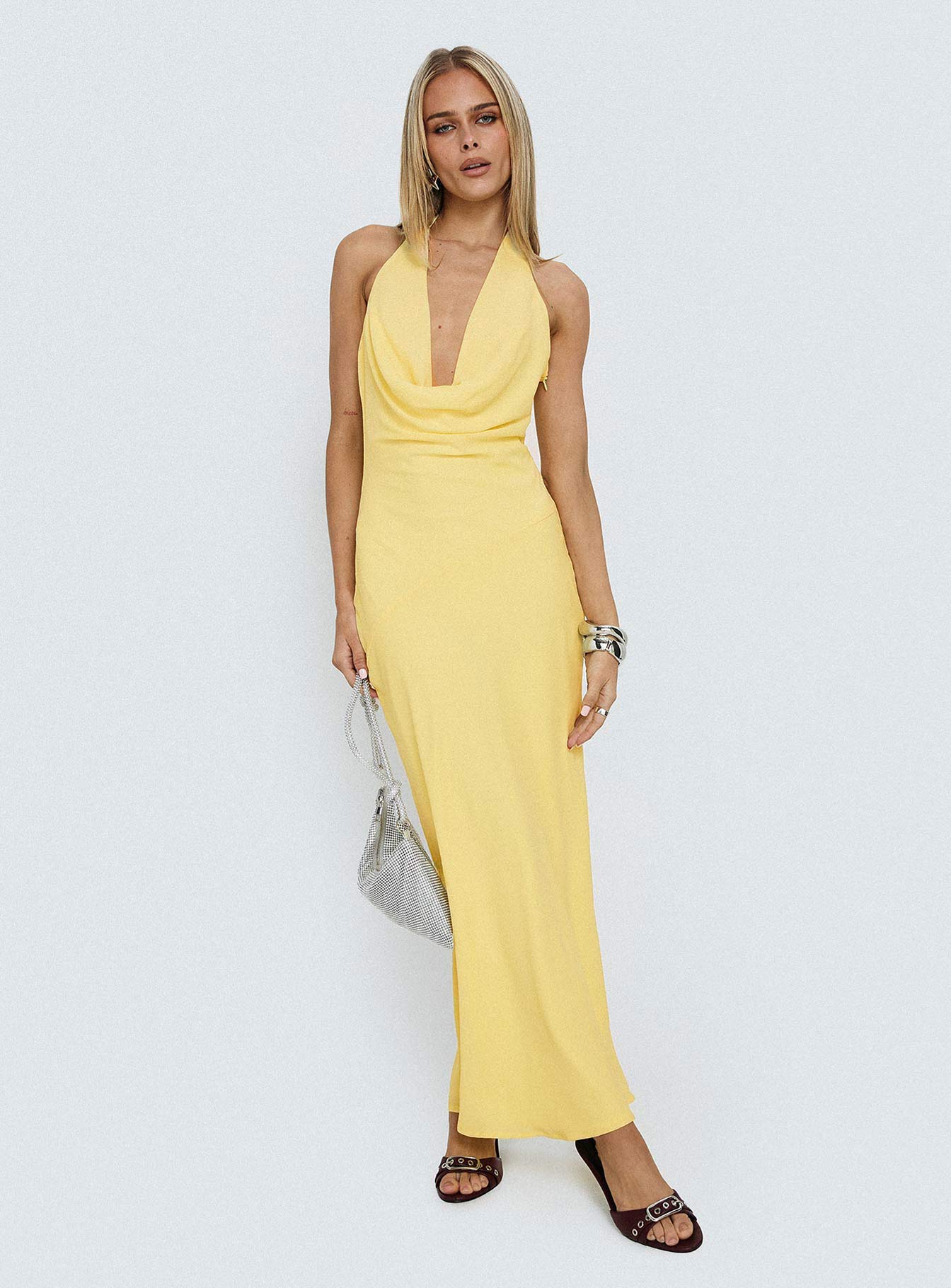 Ocean Boulevard Plunge Maxi Dress Lemon - Image 2