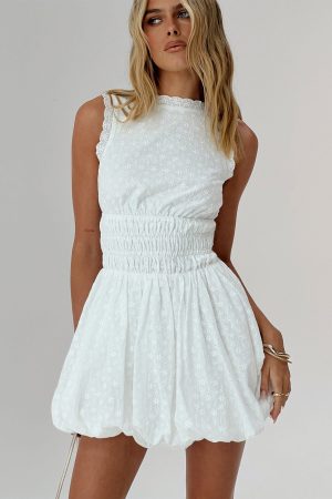 Vittoria Bubble Hem Mini Dress White