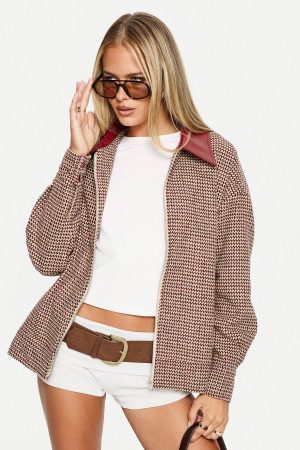 End Of The Day Collared Jacket Red Multi