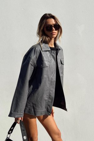 Callie Faux Leather Jacket Grey