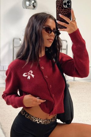 With A Bow Cardigan Red