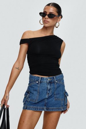 Pacific Coast Denim Cargo Skirt Dark Wash