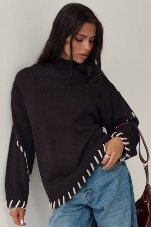 Leizure Turtleneck Knit Sweater Brown