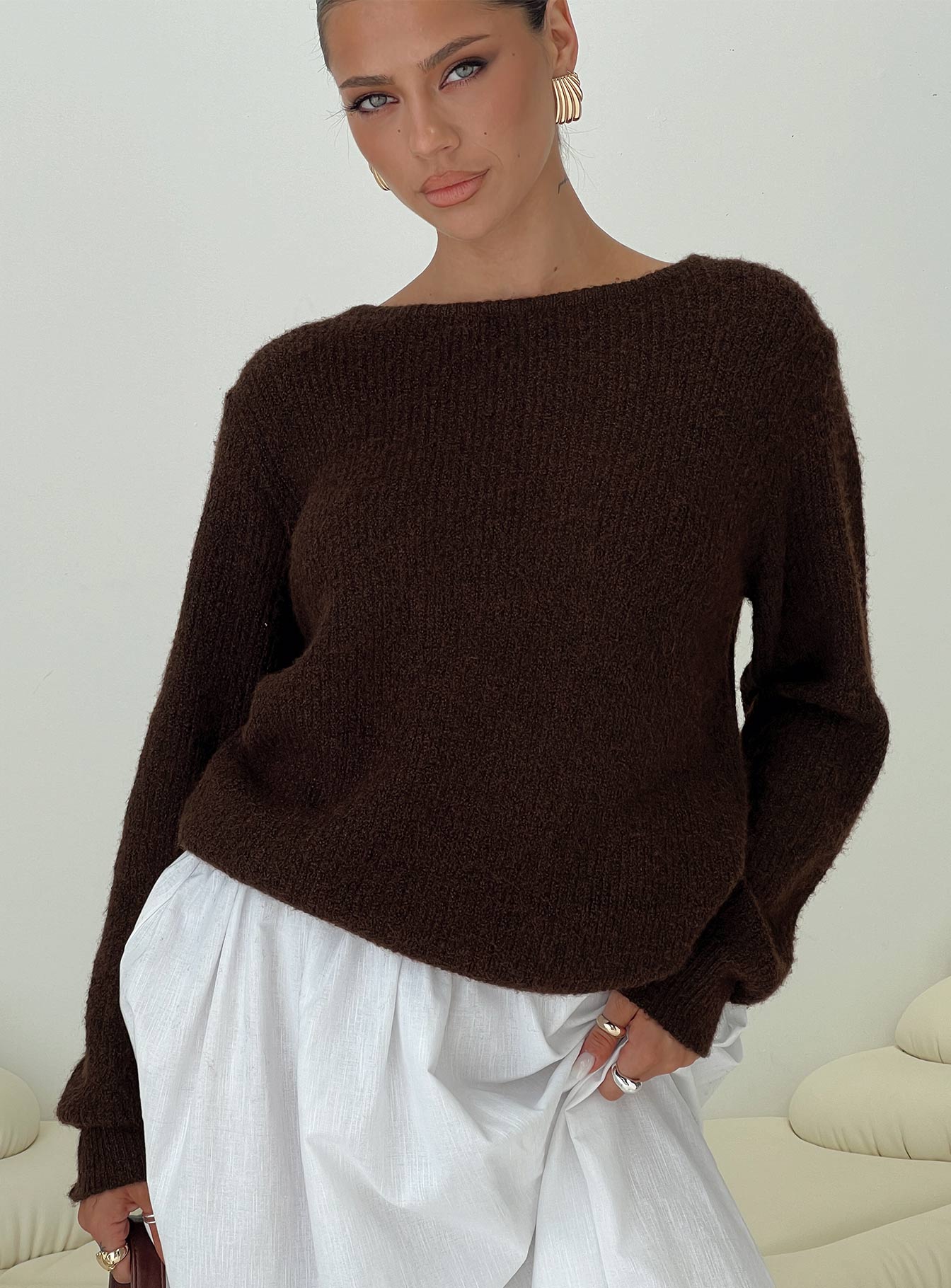 Abrams Rib Knit Crew Sweater Chocolate Marle - Image 8