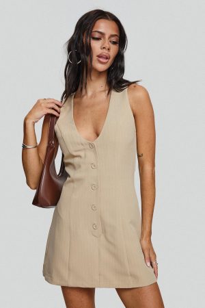 Damico Romper Beige Pinstripe