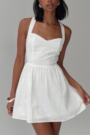 Zolena Halter Mini Dress White