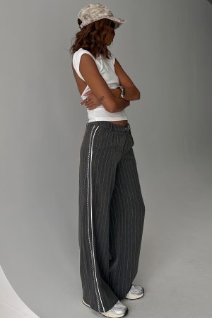 Knowla Pleated Trouser Pant Grey Pinstripe